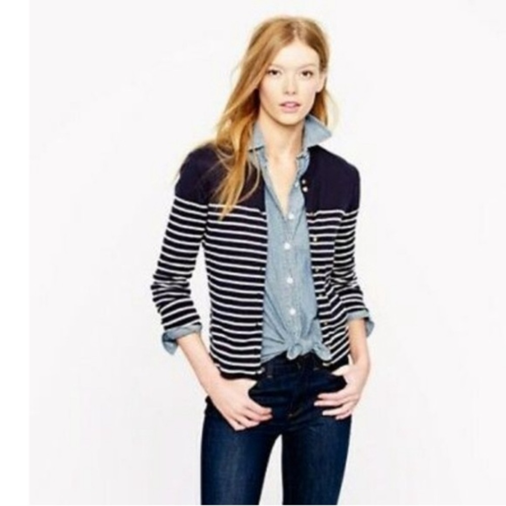 J.‎ Crew Navy Blue Stripe open front  Sweater size small